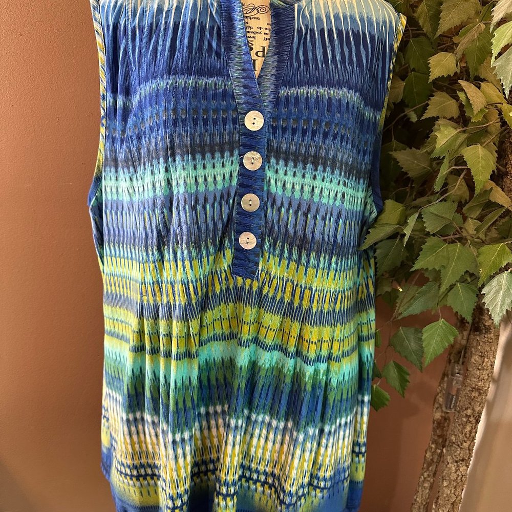 Dress Barn 2x Sleeveless Blue Green Turquoise Blouse Top w/ Buttons Summer Shirt